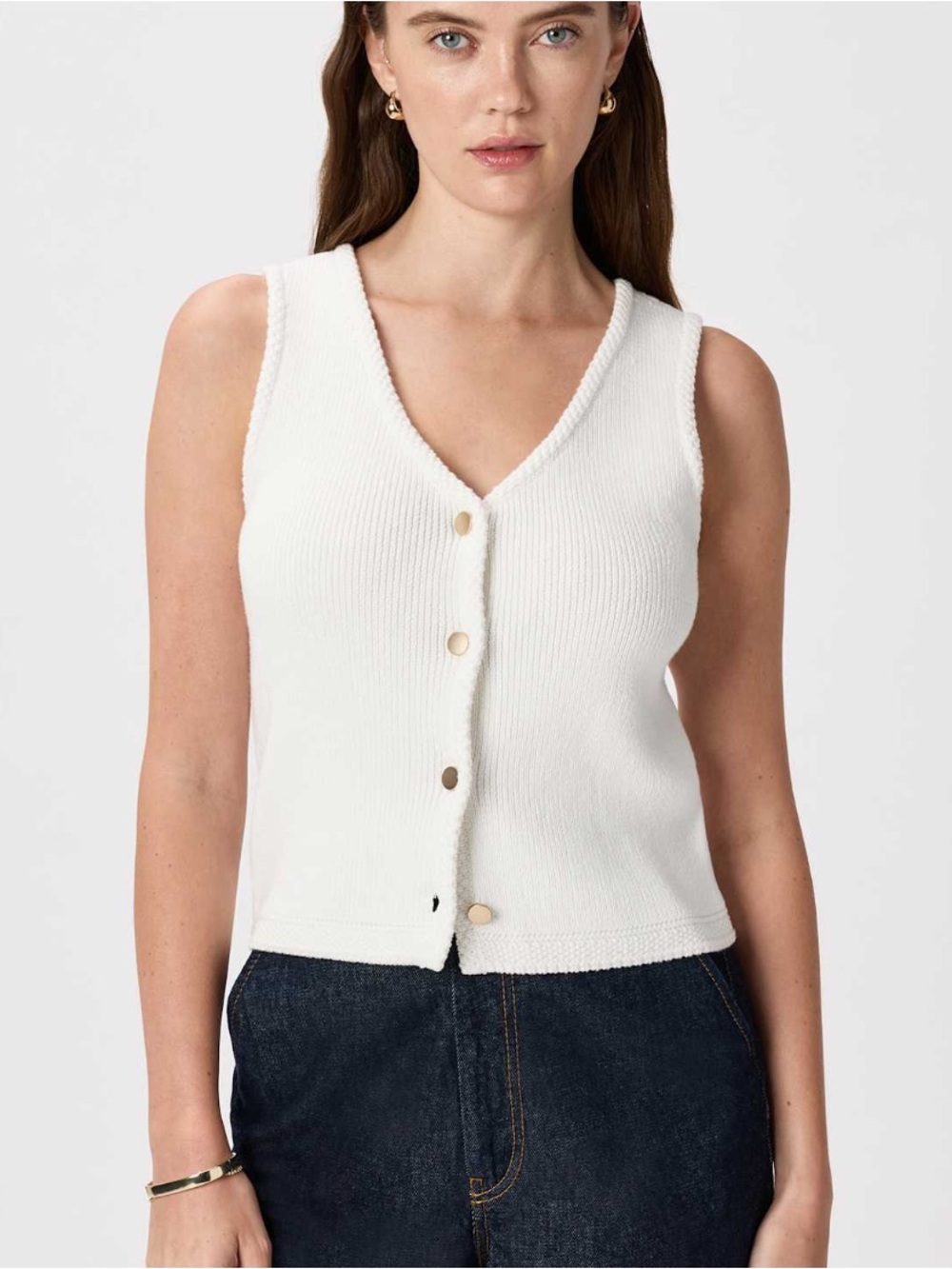 Quince Ivory Organic Cotton Sweater Vest NEW